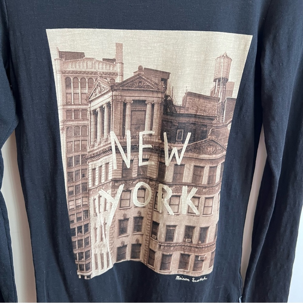 Maison Scotch Scotch & Soda Black Graphic New York Print Long Sleeve Tee Size S - Picture 4 of 10
